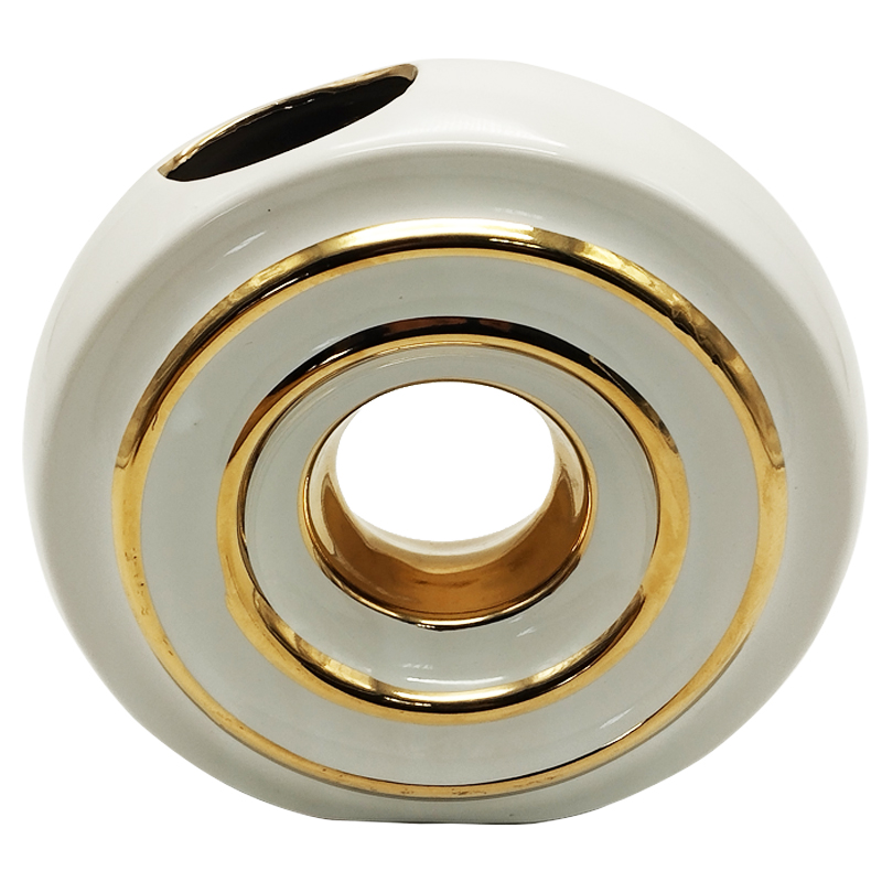 VASE CERAMIQUE 26X9X25 CM COULEUR BLANC OR
