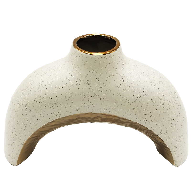 VASE CERAMIQUE 26,5X8,5X18 CM COULEUR BLANC OR
