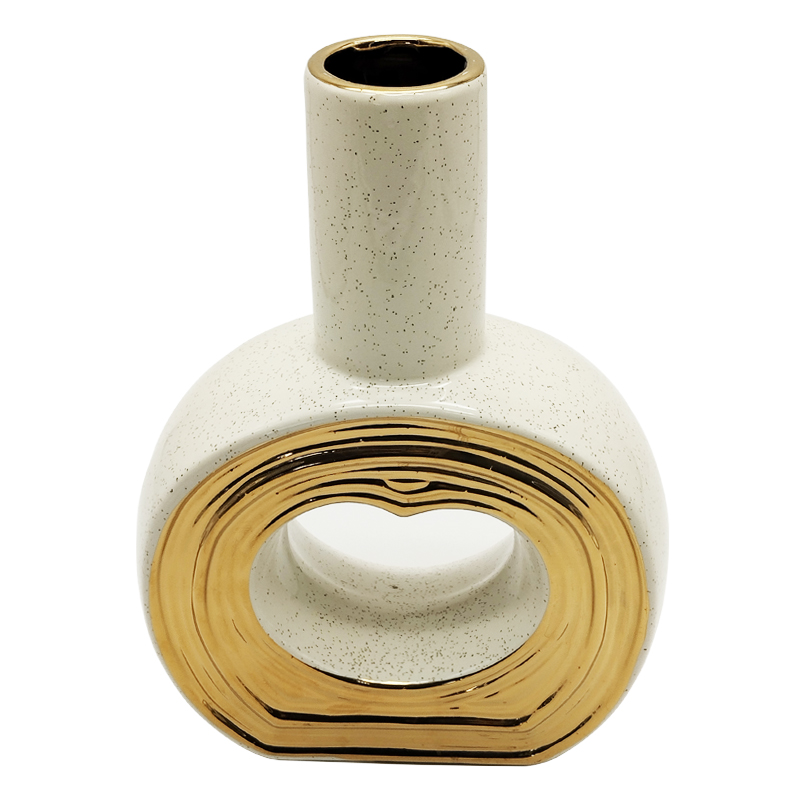 VASE CERAMIQUE 18X7,5X25 CM COULEUR BLANC OR