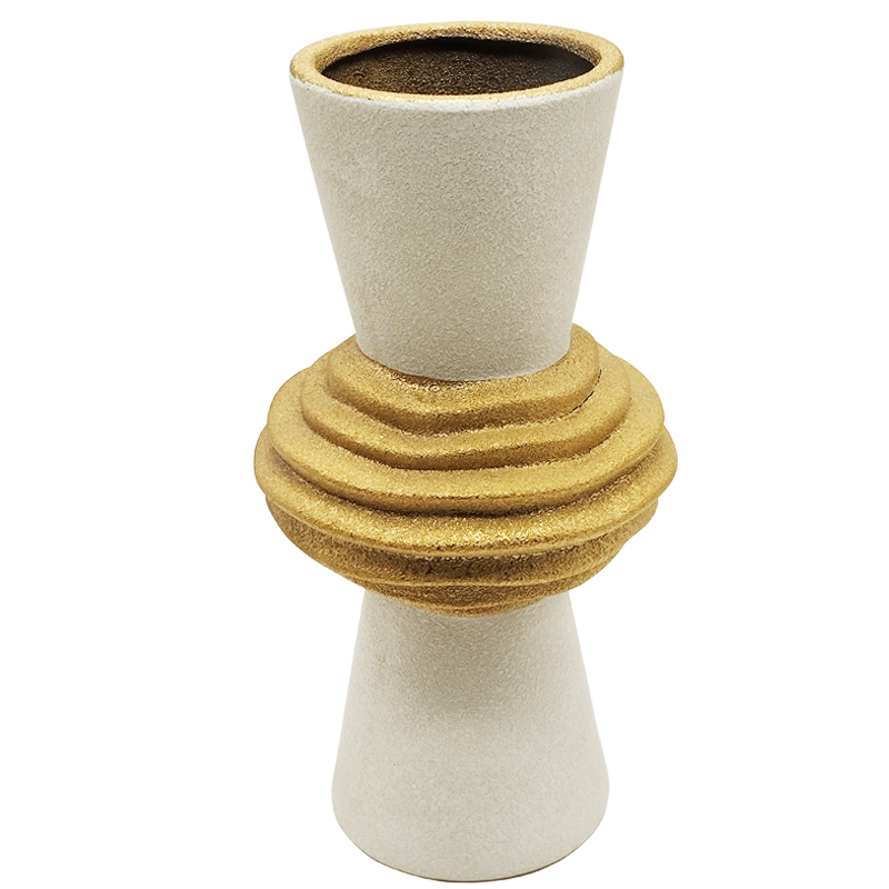 VASE CERAMIQUE 13X25,5 CM COULEUR BLANC OR