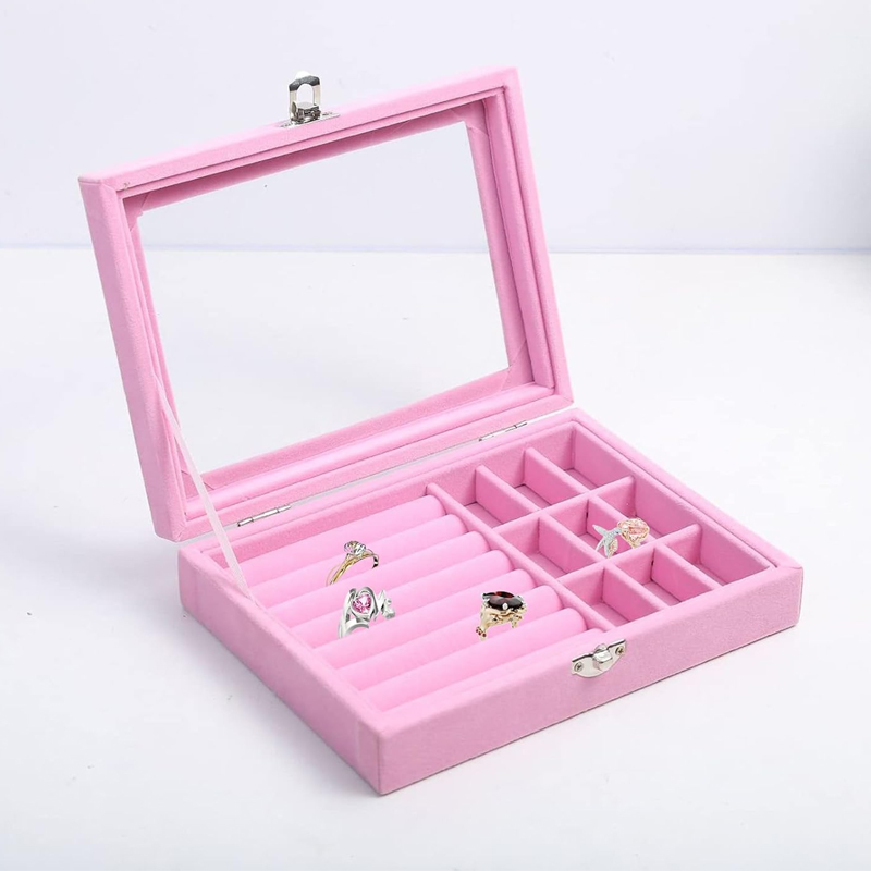 BOITE A BIJOUX 20X15X5 CM FLANELLE MIX MAUVE / GRIS / BLANC