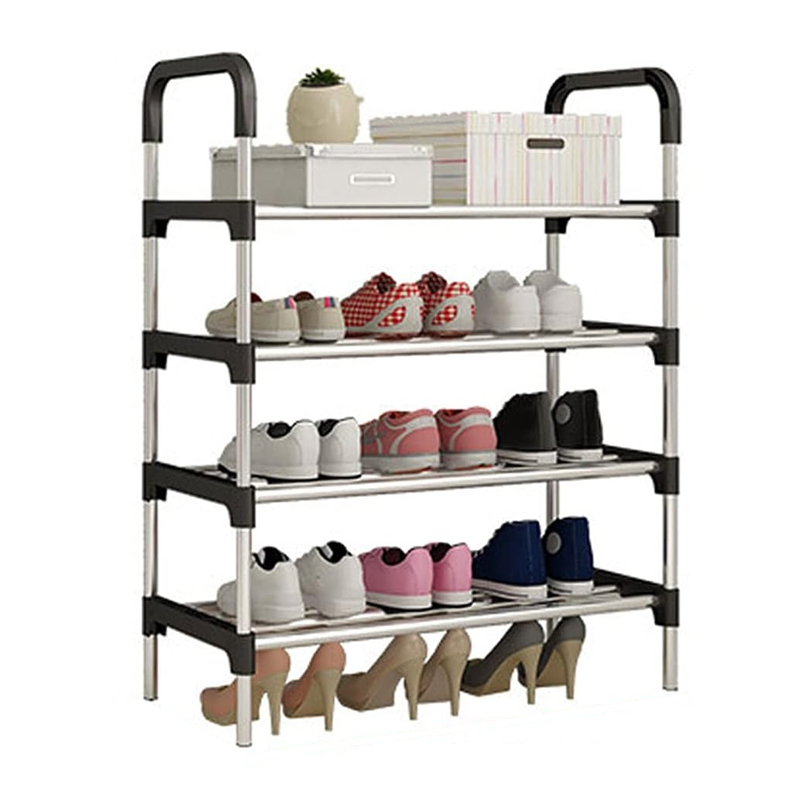 MEUBLE CHAUSSURES 4 NIVEAUX 84X57X30 CM METAL COULEUR NOIR