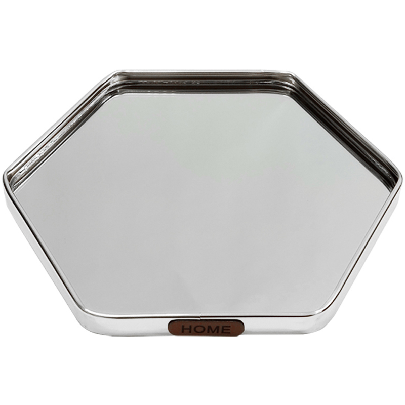 PLATEAU DECO METAL FORME OCTOGONE "HOME" 32X36 CM MODELE ARGENT