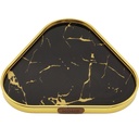 PLATEAU DECO METAL FORME TRIANGLE "HOME" 32X32 CM MODELE OR DESIGN MIXE MARBRE BLANC/NOIR