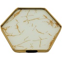 PLATEAU DECO METAL FORME OCTOGONE "HOME" 35X35 CM MODELE OR DESIGN MIXE MARBRE BLANC/NOIR