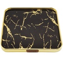 PLATEAU DECO METAL FORME CARRE "HOME" 35X35 CM MODELE OR DESIGN MIXE MARBRE BLANC/NOIR