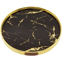 PLATEAU DECO METAL FORME ROND "HOME" 35 CM MODELE OR DESIGN MIXE MARBRE BLANC/NOIR