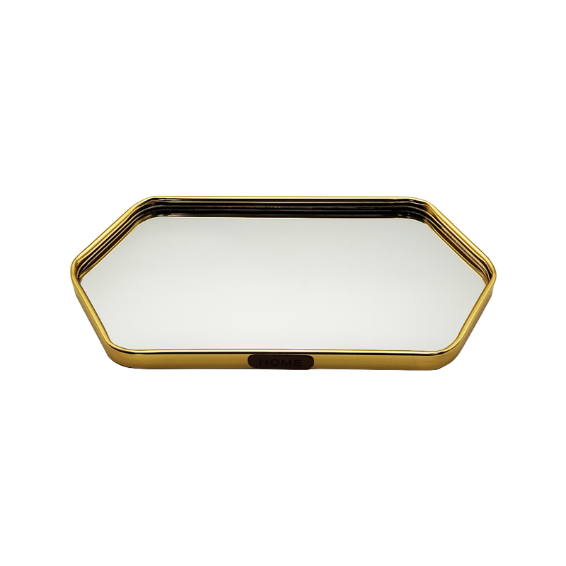 PLATEAU DECO METAL FORME RECTANGULAIRE BORD OCTOGONE 24X11 CM MODELE OR