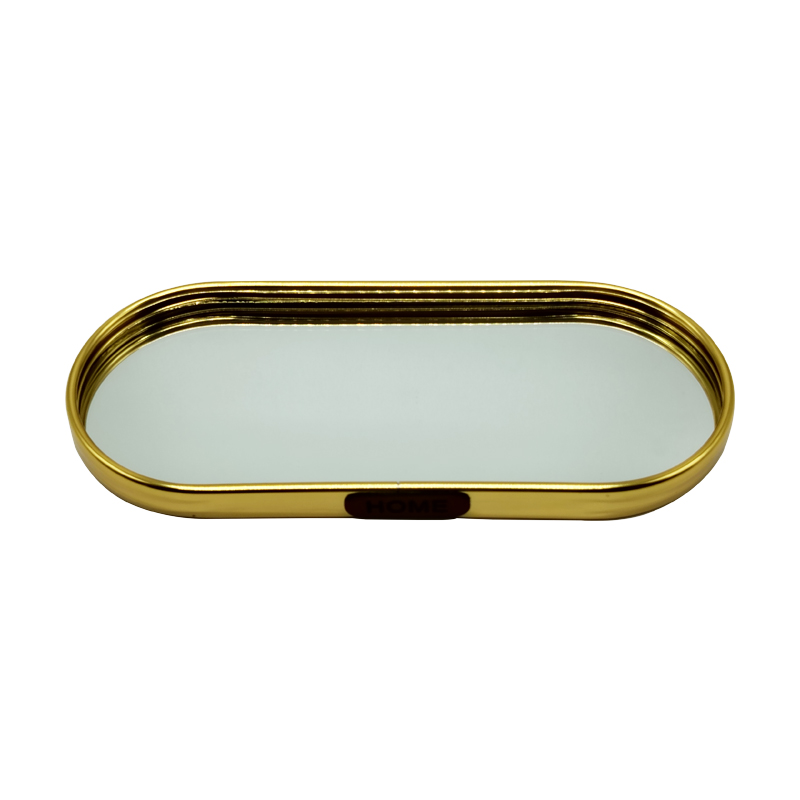 PLATEAU DECO METAL FORME RECTANGULAIRE BORD ROND 22X9.5 CM MODELE OR