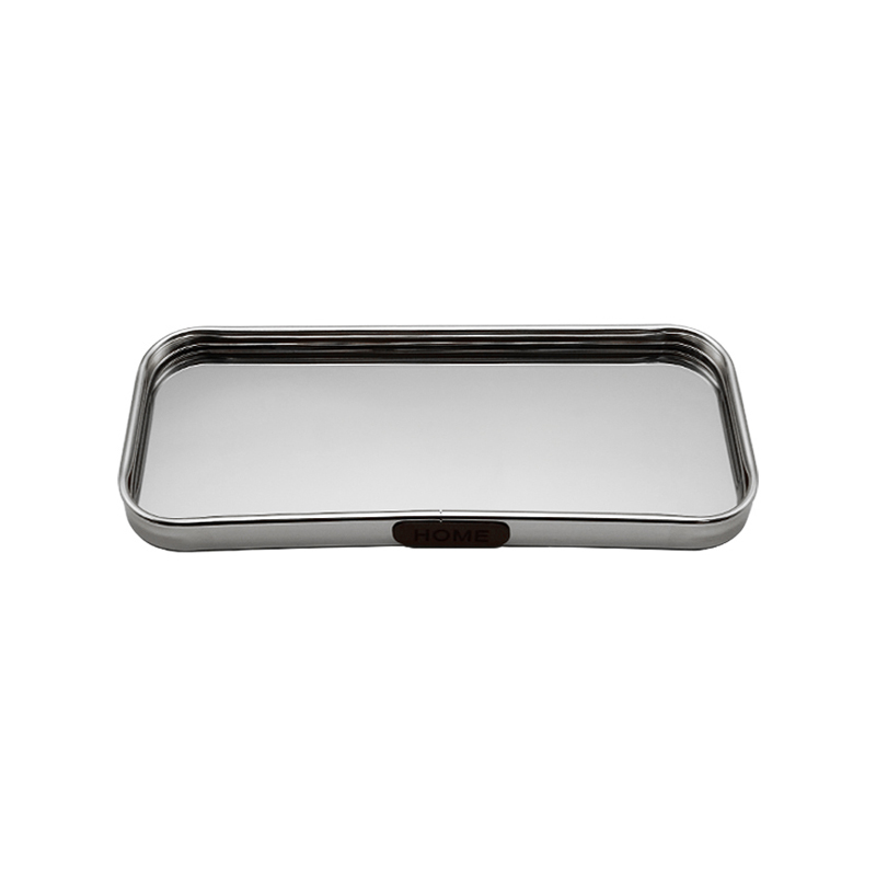 PLATEAU DECO METAL FORME RECTANGULAIRE BORD ROND 30X10 CM MODELE ARGENT