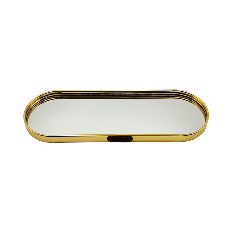 PLATEAU DECO METAL FORME RECTANGULAIRE BORD ROND 22X9.5 CM MODELE OR