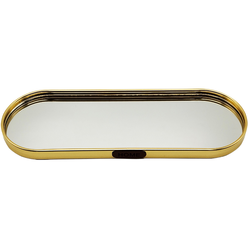 PLATEAU DECO METAL FORME RECTANGULAIRE BORD ROND 35X15 CM MODELE OR