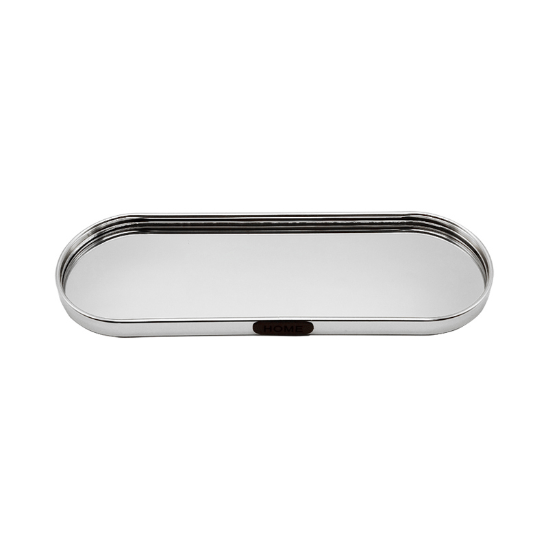 PLATEAU DECO METAL FORME RECTANGULAIRE BORD ROND 22X9.5 CM MODELE ARGENT