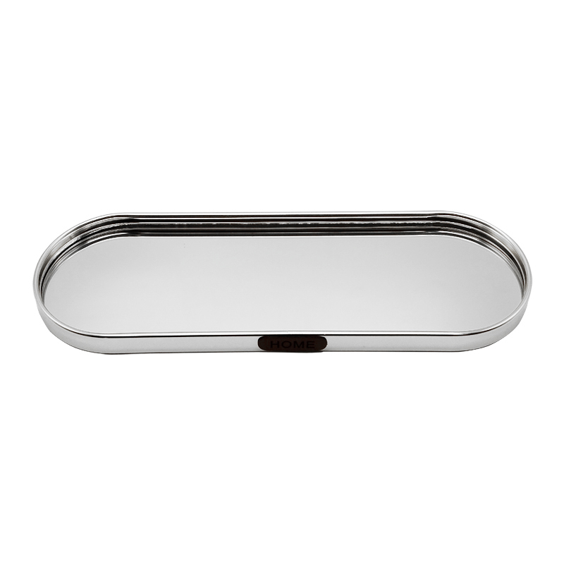 PLATEAU DECO METAL FORME RECTANGULAIRE BORD ROND 30X10 CM MODELE ARGENT