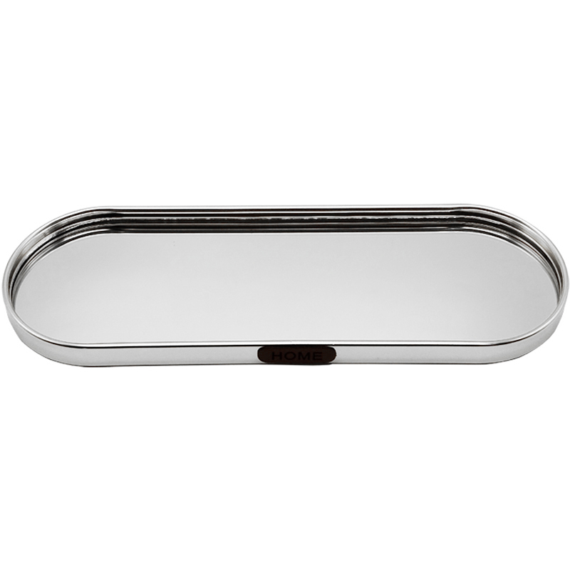 PLATEAU DECO METAL FORME RECTANGULAIRE BORD ROND 40X20 CM MODELE ARGENT