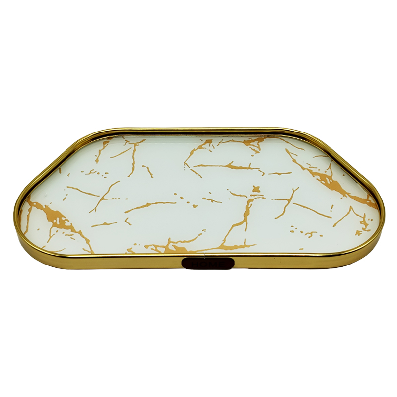 PLATEAU DECO METAL FORME NUAGE 40X21 CM MODELE OR DESIGN MIX MARBRE BLANC/NOIR