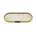 PLATEAU DECO METAL FORME RECTANGULAIRE BORD ROND 30X10 CM MODELE OR DESIGN MIXE MARBRE BLANC/NOIR