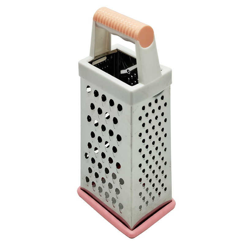 RAPE INOX 21X8 CM 4 FACES COULEUR POIGNEE ROSE