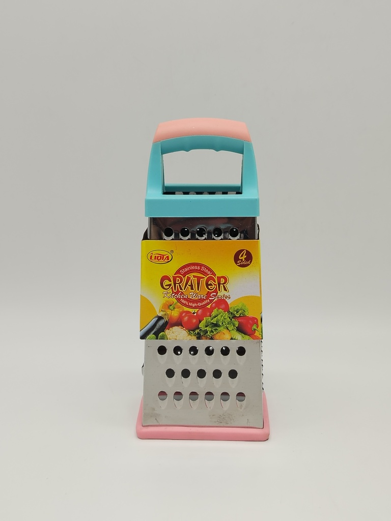 RAPE INOX 24X10 CM 4 FACES COULEUR POIGNEE BLEU/ROSE