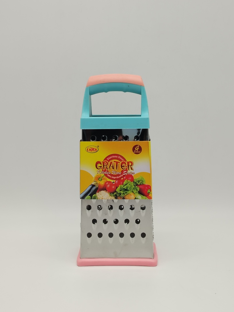 RAPE INOX 21X9 CM 4 FACES COULEUR POIGNEE BLEU/ROSE