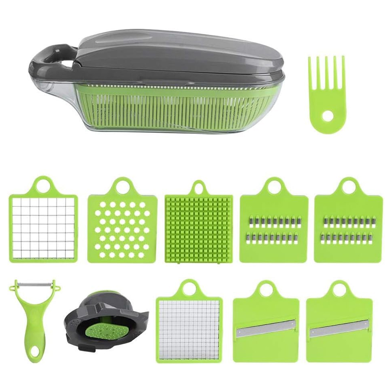 Coupe Légumes Multi-fonctions, lames inox, 33x11x12 cm couleur Gris