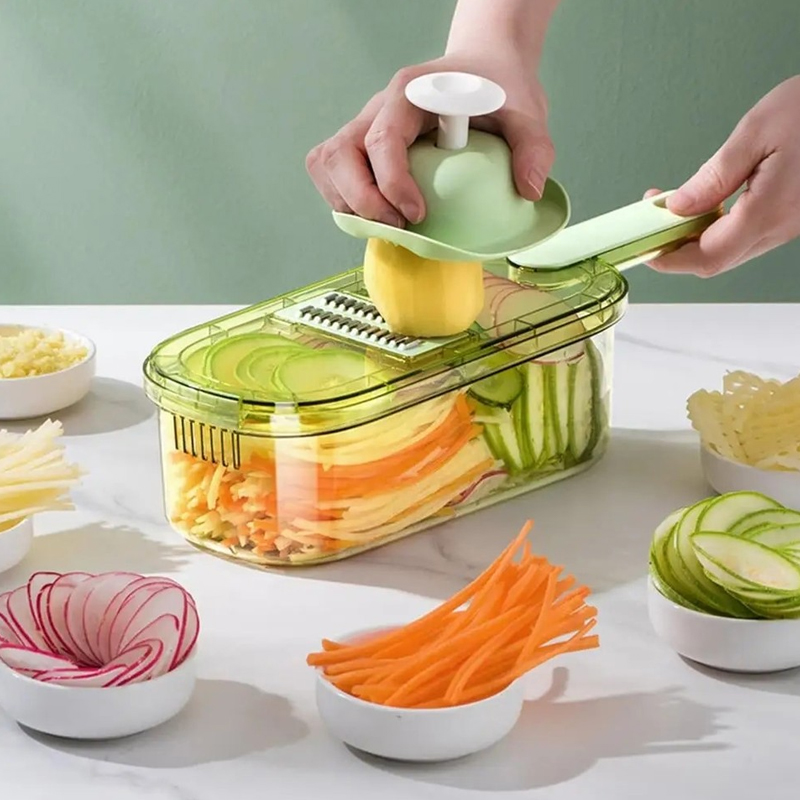 Coupe Légumes Multi-fonctions, lame inox, 35x12x8 cm couleur Vert