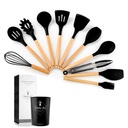 Set 12 pièces ustensiles de cuisine Bois &amp; Silicone mix couleur Noir / Gris / Blanc / Vert