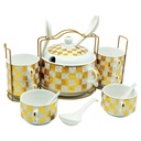 Set 15 pièces avec support métal (Soupière 20x13 cm + Bols 11x7 cm + Cuillères)
