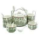 Set 15 pièces avec support métal (Soupière 20x13 cm + Bols 11x7 cm + Cuillères)