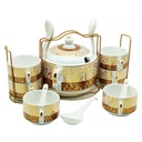 Set 15 pièces avec support métal (Soupière 20x13 cm + Bols 11x7 cm + Cuillères)