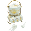 Set 15 pièces avec support métal (Soupière 20x13 cm + Bols 11x7 cm + Cuillères)