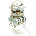 Set 15 pièces avec support métal (Soupière 20x13 cm + Bols 11x7 cm + Cuillères)