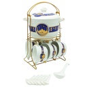 Set 15 pièces avec support métal (Soupière 20x13 cm + Bols 11x7 cm + Cuillères)