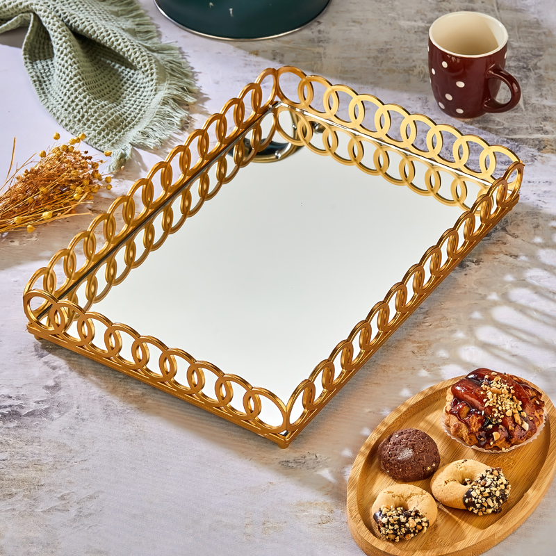 PLATEAU DECO PLASTIQUE ET MIRROIR 40X27 CM MODELE OR