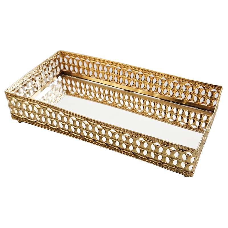 PLATEAU DECO METAL RECTANGULAIRE 26X13 CM MODELE OR