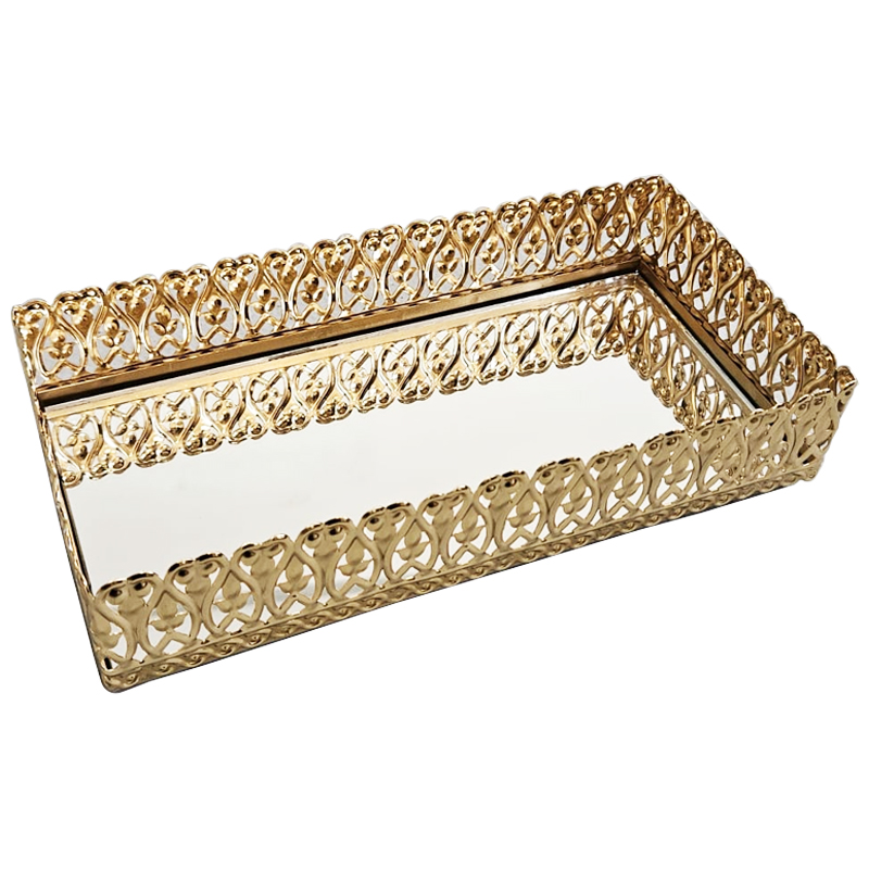 PLATEAU DECO METAL RECTANGULAIRE 26X13 CM MODELE OR