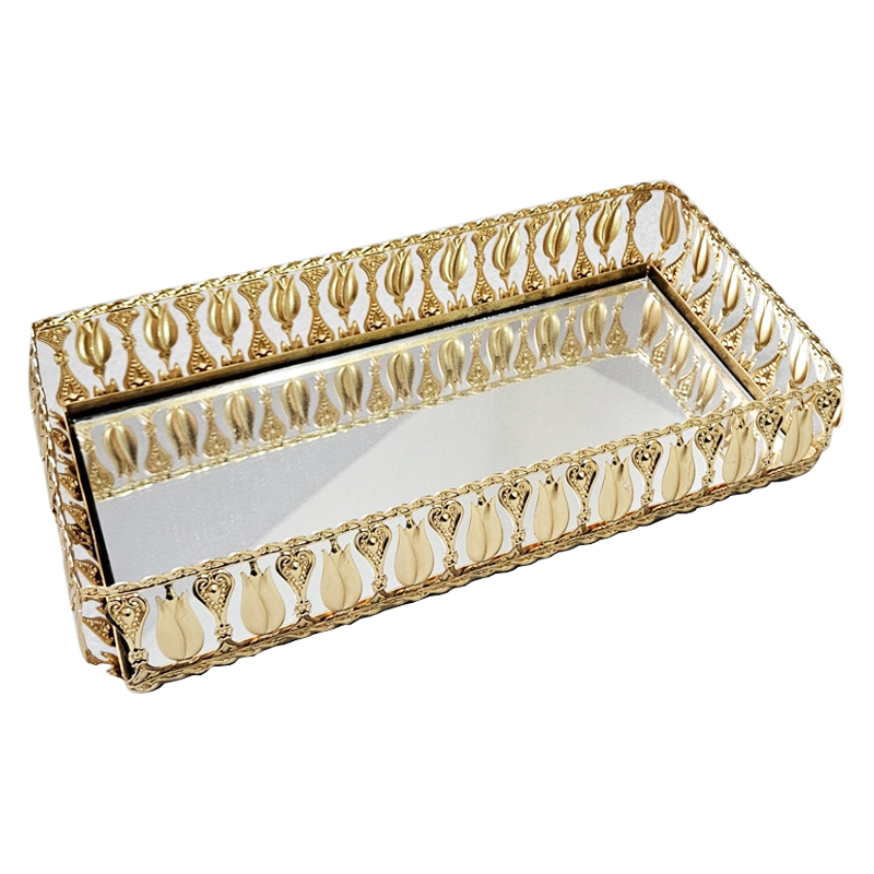 PLATEAU DECO METAL RECTANGULAIRE 26X13 CM MODELE OR