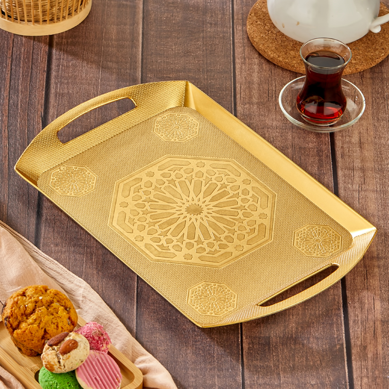 PLATEAU DECO PLASTIQUE 41X26 CM MODELE OR