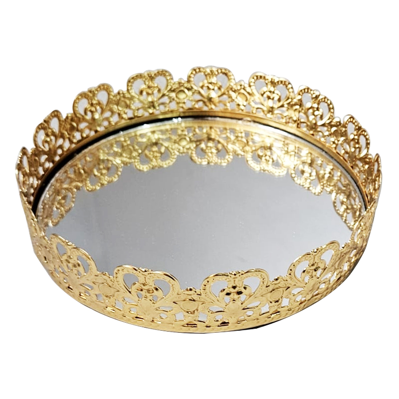 PLATEAU DECO METAL ROND 20 CM MODELE OR