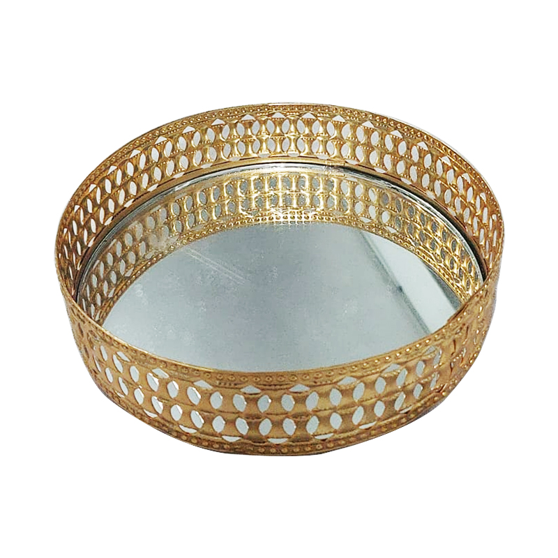 PLATEAU DECO METAL ROND 20 CM MODELE OR