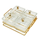 Service 4 bols en verre avec couvercle support metal en or 19x19 Cm