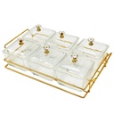 Service 6 bols en verre avec couvercle support metal en or 28x18,5 Cm