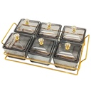 Service 6 bols en verre avec couvercle support metal en or 28x18,5 Cm
