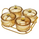 Service 4 bols en verre avec couvercle support metal en or 19x19 Cm