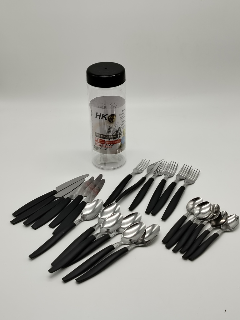 Set 24 pièces : couteaux, fourchettes, cuillères, cuillères à dessert couleur Noir