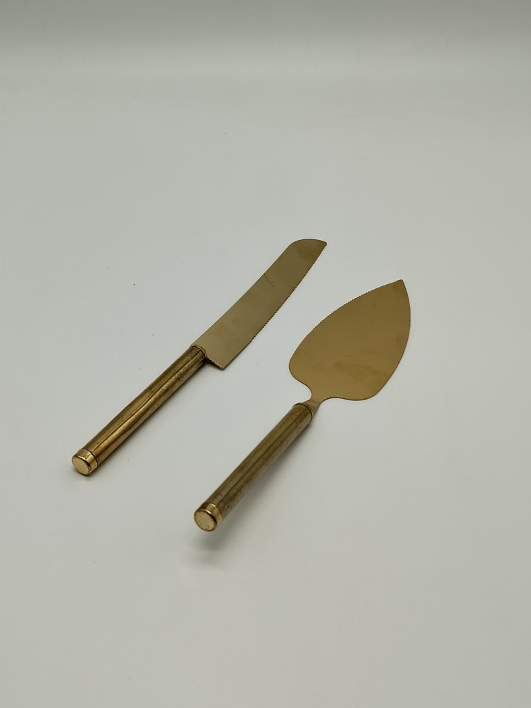 Set 2 pièces : couteaux à gâteaux + pelle à gateaux modele or 