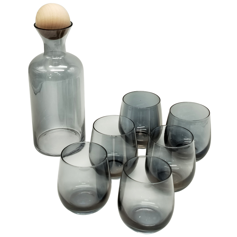 Set Bouteille avec support bois 1.2 L + 6 verres