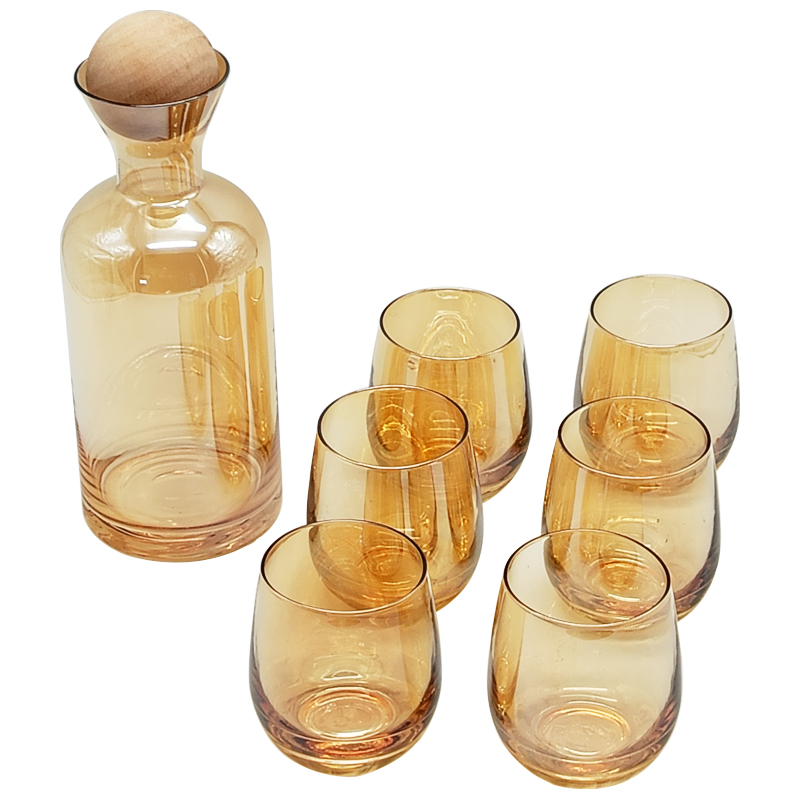Set Bouteille avec support bois 1.2L + 6 verres