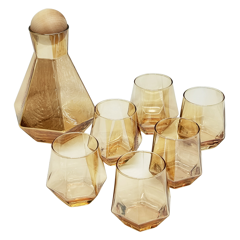 Set Bouteille avec support bois 1.3L + 6 verres