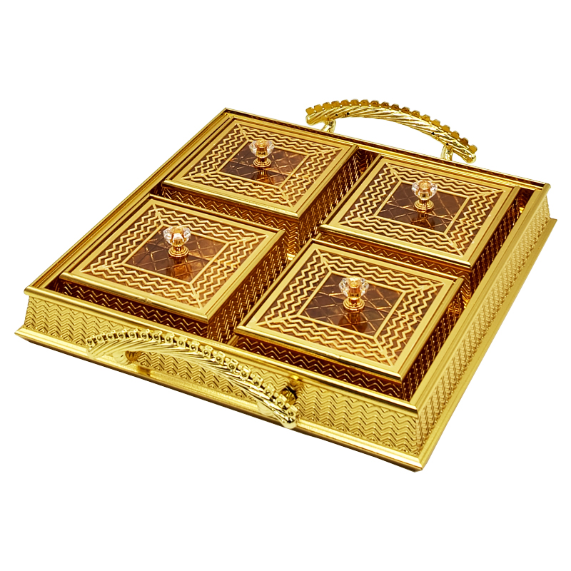Set Déco 4 compartiments 28x28 cm modèle or matière plastique